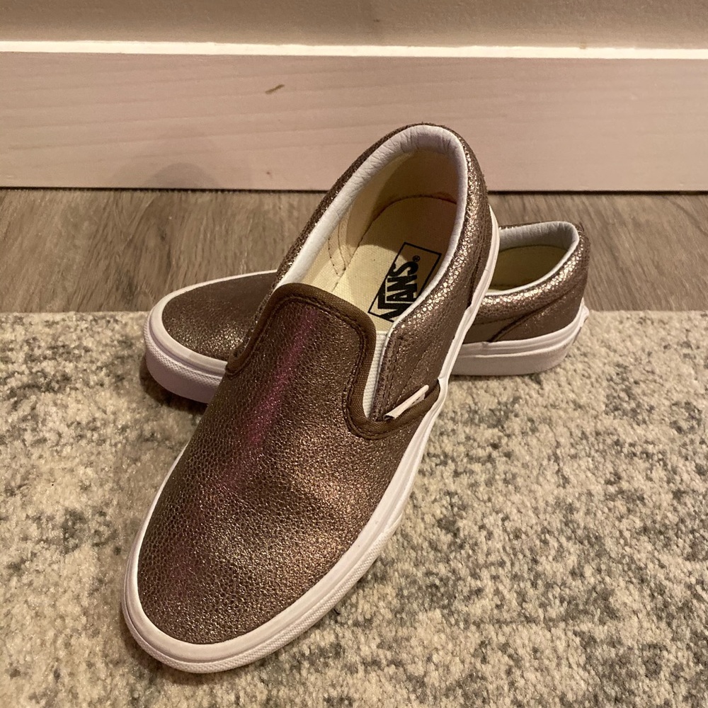 Gold metallic Vans kids shoes 2.5